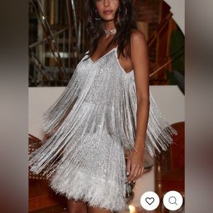 12th Tribe Silver Fringe Mini Dress